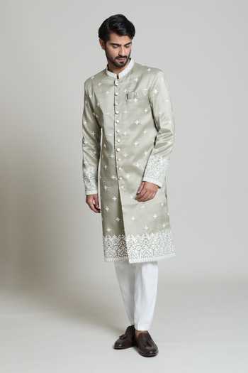 Arihant Rai Sinha Geometric Embroidered Sherwani & Pant Set 