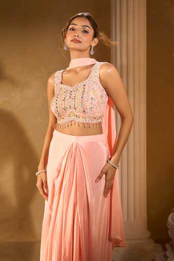 Aariyana Couture Peach Embroidered Blouse & Palazzo Set