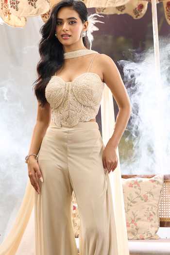 Aariyana Couture Net Embroidered Blouse Palazzo Set