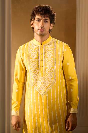 Buy Aariyana Couture Yellow Silk, Cotton Embroidery Kurta Set at Aza Fashions Buy_Aariyana Couture_Yellow Silk, Cotton Embroidery Kurta Set _at_Aza_Fashions