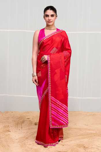 Naina Jain Boond Bandhani Saree With Unstitched Blouse Piece 