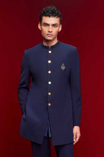 Buy Tisa - Men Blue Viscose, Rayon, Terrycloth Embroidered Sherwani And Kurta Set Online at Aza Fashions Buy_Tisa - Men_Blue Viscose, Rayon, Terrycloth Embroidered Sherwani And Kurta Set _Online_at_Aza_Fashions