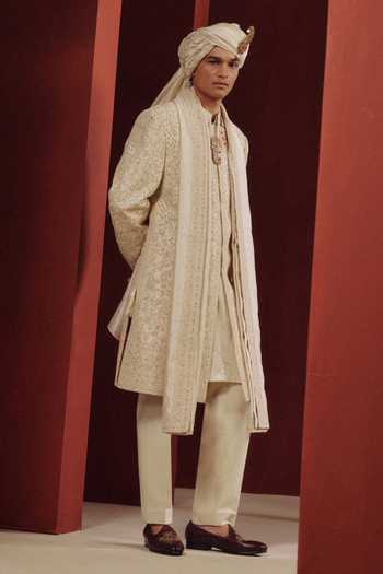 Dolly J Ivory Bloom Embroidered Sherwani Set 