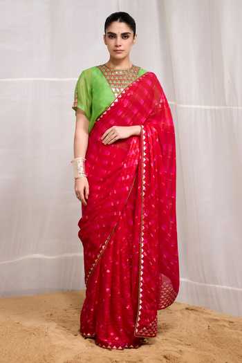 Naina Jain Ret Checkered Pattern Saree With Blouse 