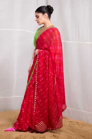 Naina Jain Ret Checkered Pattern Saree With Blouse 