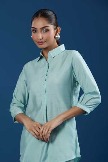 Naintara Bajaj Light Aqua Modal Muslin Shirt & Pant Set 