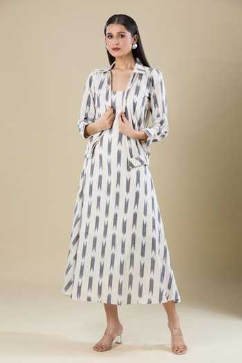 Buy Naintara Bajaj Cream Scoop , Open Ikat Handloom And Black Dress With Jacket Buy_Naintara Bajaj_Cream Scoop , Open Ikat Handloom And Black Dress With Jacket
