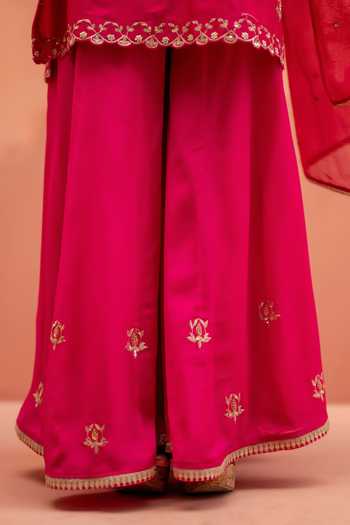 Buy_AM by Anita Mittal_Pink Silk Scoop Neck Noor Floral Embroidered Kurta Sharara Set 