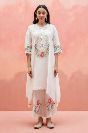 Buy AM by Anita Mittal Off White Muslin Firefly Embroidered Kurta And Pant Co-ord Set Online at Aza Fashions Buy_AM by Anita Mittal_Off White Muslin Firefly Embroidered Kurta And Pant Co-ord Set _Online_at_Aza_Fashions