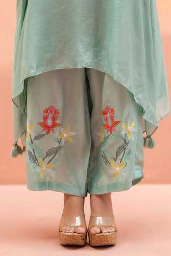 Shop_AM by Anita Mittal_Blue Muslin Round Neck, Yes Firefly Embroidered Kurta And Pant Co-ord Set 