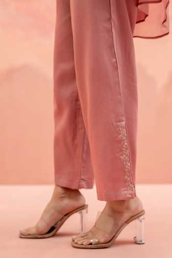 Shop AM by Anita Mittal Pink Chanderi Collared Neck Twinkle Embroidered Shirt Tunic And Pant Set Online at Aza Fashions Shop_AM by Anita Mittal_Pink Chanderi Collared Neck Twinkle Embroidered Shirt Tunic And Pant Set _Online_at_Aza_Fashions