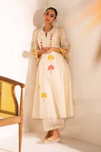 Buy_AM by Anita Mittal_White Cotton Split V-neck, Yes Ziya Pure Tunic And Pant Set 