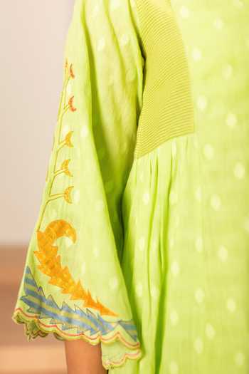 Shop_AM by Anita Mittal_Green Cotton Ziya Pure Tunic And Pant Set _Online_at_Aza_Fashions