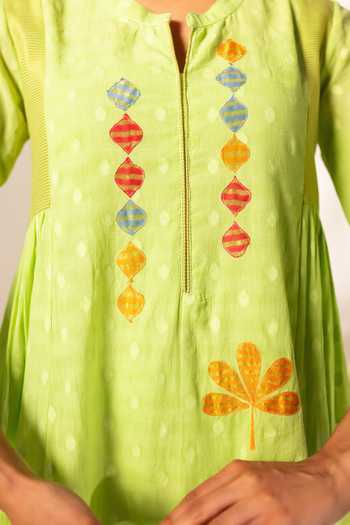 AM by Anita Mittal_Green Cotton Ziya Pure Tunic And Pant Set _at_Aza_Fashions