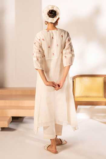 AM by Anita Mittal Zia Cross-Stitch Mul Chanderi Tunic & Pant Set 