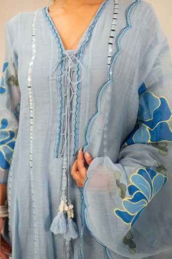 Shop_AM by Anita Mittal_Blue Chanderi V-neck Zoya Mul Anarkali Set 