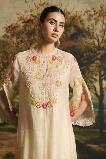 Buy Chandrima Ivory Chanderi, Silk Organza Round Neck Beadwork Panelled Kurta With Pant Online at Aza Fashions Buy_Chandrima_Ivory Chanderi, Silk Organza Round Neck Beadwork Panelled Kurta With Pant _Online_at_Aza_Fashions