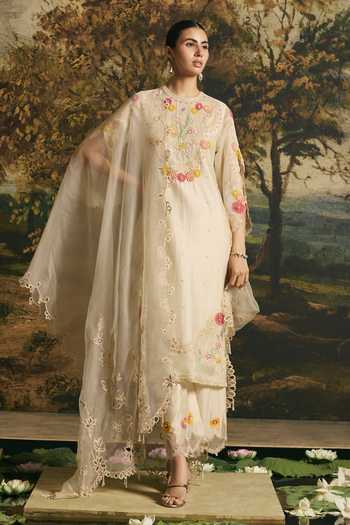 Chandrima Ivory Beadwork Panelled Kurta With Pant
