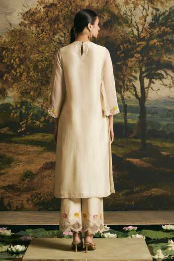 Chandrima Ivory Beadwork Panelled Kurta With Pant