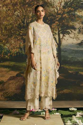 Chandrima Ivory Cutwork Floral Straight Pant