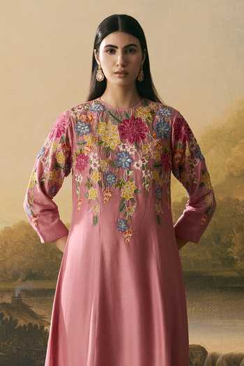 Chandrima Pink Floral Medley Flared Anarkali With Narrow Pant