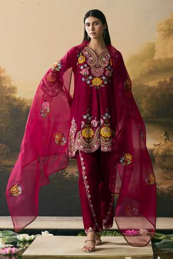 Chandrima Cherry Red Floral Dupatta