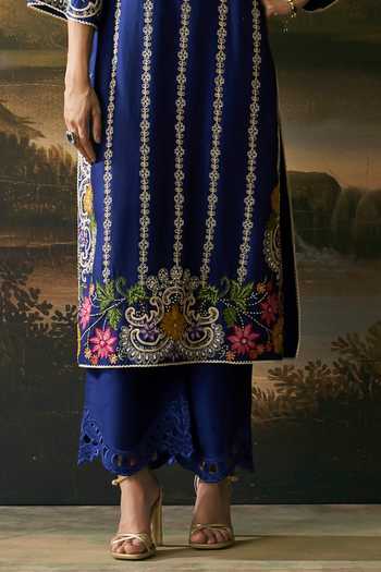 Chandrima Cobalt Chanderi Round Neck, Yes Floral Embroidered Kurta And Pant Online at Aza Fashions Chandrima_Cobalt Chanderi Round Neck, Yes Floral Embroidered Kurta And Pant _Online_at_Aza_Fashions
