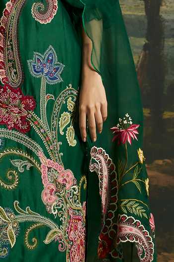 Chandrima_Emerald Green Silk Organza Paisley Dupatta _Online_at_Aza_Fashions