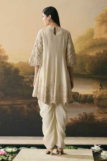Chandrima Cutwork Flared Kurta With Cowl Tulip Pant 