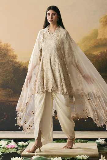 Chandrima Cutwork Flared Kurta With Cowl Tulip Pant 
