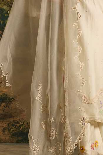 Chandrima_Ivory Silk Organza Cutwork Dupatta _Online_at_Aza_Fashions