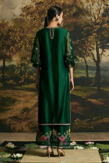 Chandrima Emerald Green Paisley Detail Kurta With Pant