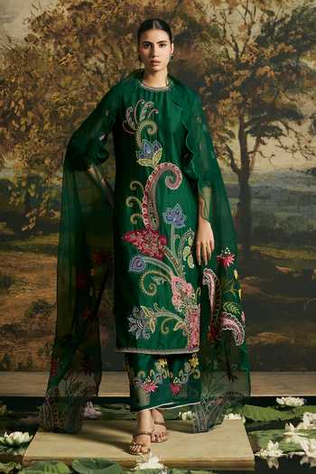 Chandrima Emerald Green Paisley Detail Kurta With Pant