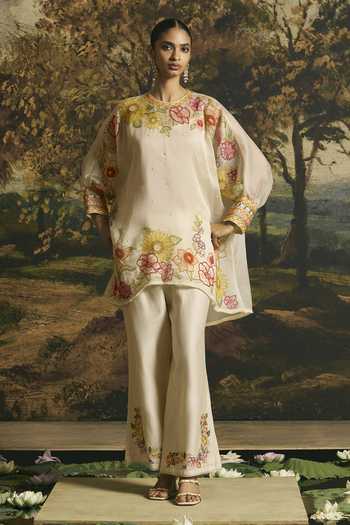 Chandrima Floral Blossom Tunic With Cutwork Pant 