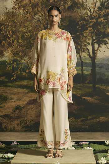 Buy Chandrima Ivory Silk Organza, Chanderi, Cotton Floral Blossom Tunic With Cutwork Pant Online at Aza Fashions Buy_Chandrima_Ivory Silk Organza, Chanderi, Cotton Floral Blossom Tunic With Cutwork Pant _Online_at_Aza_Fashions