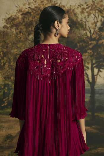 Buy Chandrima Red Georgette, Silk Round Neck Cutwork Textured Tunic With Tulip Pant Online at Aza Fashions Buy_Chandrima_Red Georgette, Silk Round Neck Cutwork Textured Tunic With Tulip Pant _Online_at_Aza_Fashions