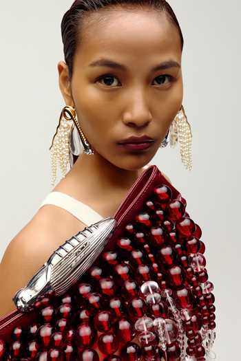 Buy_Outhouse_Maroon Koko Halo Cascade Clutch _Online_at_Aza_Fashions