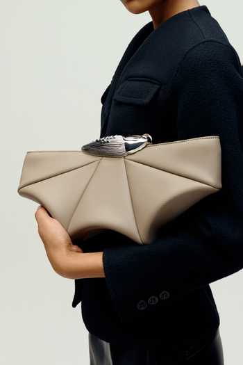 Outhouse_Taupe The Koko Sculpted Clutch _Online_at_Aza_Fashions