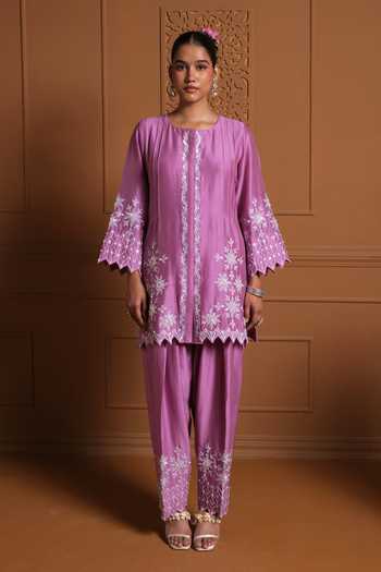 Buy Sonia Khatri Pink Silk, Organza Round Neck The Afreen Embroidered Kurta Set Online at Aza Fashions Buy_Sonia Khatri_Pink Silk, Organza Round Neck The Afreen Embroidered Kurta Set _Online_at_Aza_Fashions