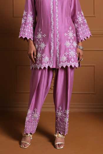 Sonia Khatri Pink Silk, Organza Round Neck The Afreen Embroidered Kurta Set at Aza Fashions Sonia Khatri_Pink Silk, Organza Round Neck The Afreen Embroidered Kurta Set _at_Aza_Fashions