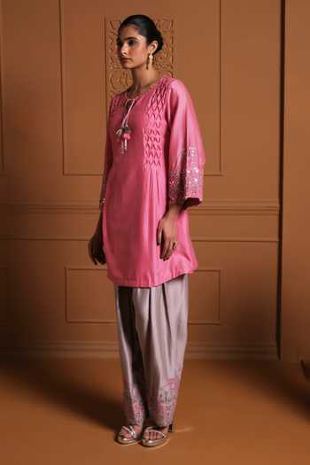 Buy Sonia Khatri Pink Silk, Organza Keyhole Neck Gulaal Embroidered Kurta Set Online at Aza Fashions Buy_Sonia Khatri_Pink Silk, Organza Keyhole Neck Gulaal Embroidered Kurta Set _Online_at_Aza_Fashions