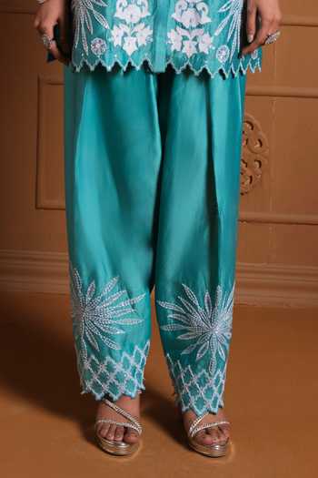 Buy Sonia Khatri Blue Silk, Organza Round Neck Inayat Floral Embroidered Kurta Set Online at Aza Fashions Buy_Sonia Khatri_Blue Silk, Organza Round Neck Inayat Floral Embroidered Kurta Set _Online_at_Aza_Fashions