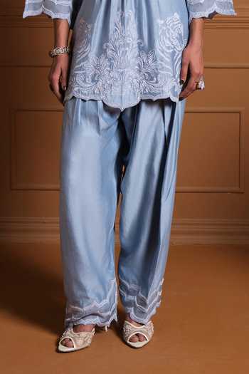 Buy_Sonia Khatri_Blue Silk, Organza V-neck Niloufer Embroidered Kurta Set 