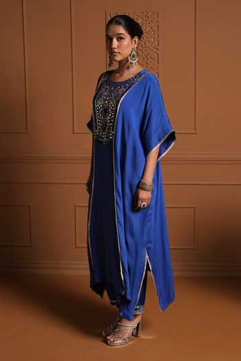 Sonia Khatri Blue Chiffon, Silk Round Neck The Aks Embroidered Kaftan And Pant Set Online at Aza Fashions Sonia Khatri_Blue Chiffon, Silk Round Neck The Aks Embroidered Kaftan And Pant Set _Online_at_Aza_Fashions