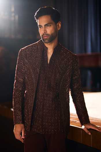 Varun Chakkilam Dark Cinnamon Jacket Set