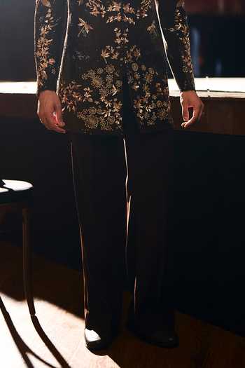 Varun Chakkilam_Brown Crepe, Net Russet Embroidered Sherwani Set _Online_at_Aza_Fashions