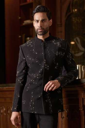 Varun Chakkilam Black Sequins Eclat Noir Bandhgala Set Online at Aza Fashions Varun Chakkilam_Black Sequins Eclat Noir Bandhgala Set _Online_at_Aza_Fashions