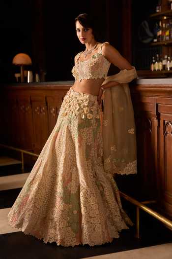 Shop Varun Chakkilam Multi Color Organza, Satin Sweetheart Neck Amber Blossom Lehenga Set Online at Aza Fashions Shop_Varun Chakkilam_Multi Color Organza, Satin Sweetheart Neck Amber Blossom Lehenga Set _Online_at_Aza_Fashions