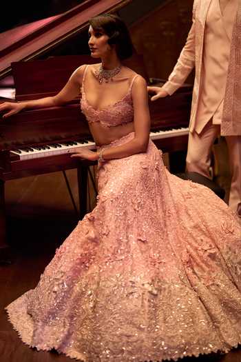 Varun Chakkilam Pink Organza, Satin Sweetheart Neck Moonstone Lehenga Set at Aza Fashions Varun Chakkilam_Pink Organza, Satin Sweetheart Neck Moonstone Lehenga Set _at_Aza_Fashions