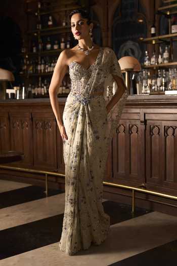 Varun Chakkilam Frost Draped Saree With Corset